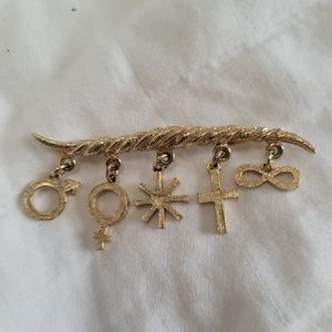 Vintage 1970s Disco Charm Brooch Pin Male Female Infinity Cross Starburst Symbol